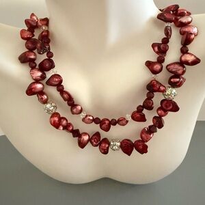 Vintage Cranberry Glass Sterling Silver Toggle Clasp Necklace